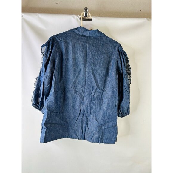 VTG 80s Frilly Ruffled Denim Jean Button Blouse Shirt USA Western - Picture 9 of 9